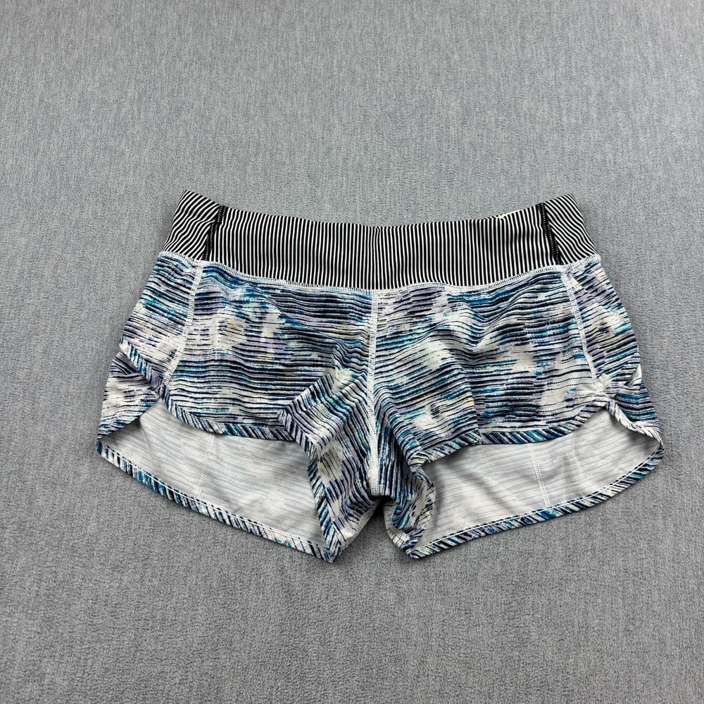 Lululemon Shorts Womens 8 Blue Speed Blurry Stripe 3" Workout Gym Yoga Running
